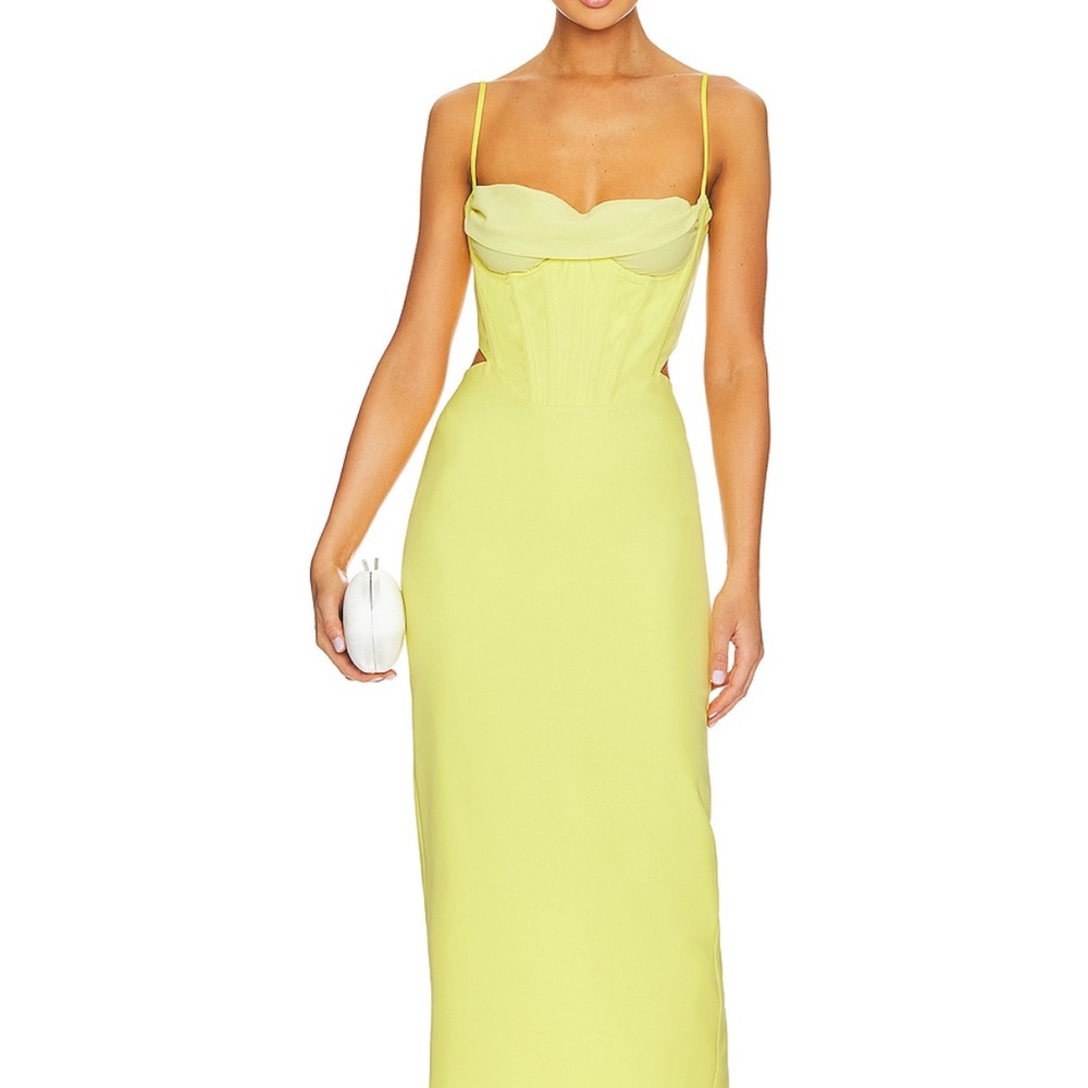 Bardot Lime Green (looks yellow) Spaghetti Strap Corset Maxi Dress